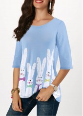 Animal Print tops,ROTITA Rabbit Print Light Blue Easter T Shirt