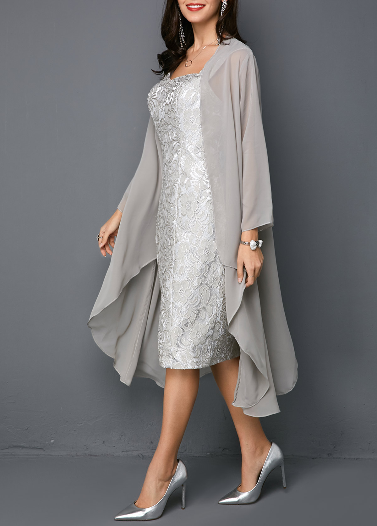 open front top and tie back sleeveless sheath dress
