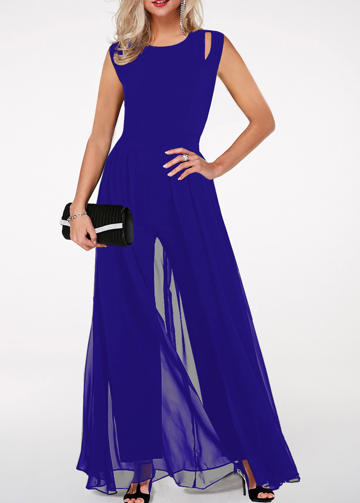 ROTITA High Waist Round Neck Royal Blue Jumpsuit