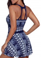Navy swimwear,Animal Print swimwear,ROTITA Cutout Neckline Animal Print Swimdress and Shorts