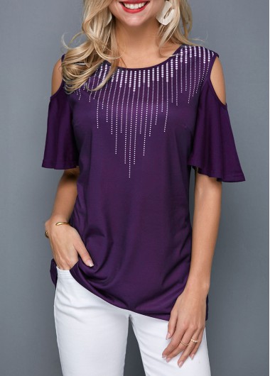 Cold Shoulder Round Neck Half Sleeve T Shirt
