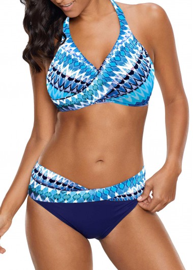 Feather Print Cutout Back Cage Neck Swimdress and Shorts