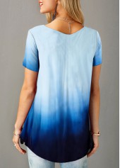 Blue tops,Floral tops,ROTITA Short Sleeve Round Neck Gradient T Shirt