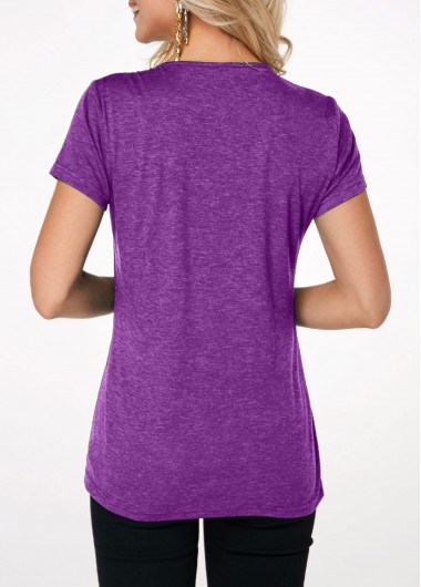 Light Purple tops,Plain Color tops,ROTITA Lavender Short Sleeve Crinkle Chest T Shirt