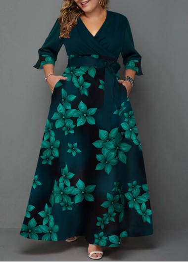 Plus Size Teal Dresses With Sleeves 