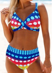 Rotita-Bikini-Set mit überkreuzter Vorderseite und Regenbogen-Polka-Punkten und mittlerer Taille