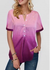 ROTITA Button Detail Split Neck Dazzle Color Blouse