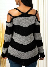 Multi Color tops,Striped tops,ROTITA Color Block Long Sleeve Cold Shoulder Sweater