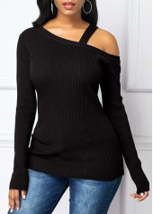 Long Sleeve Cold Shoulder Black Sweater