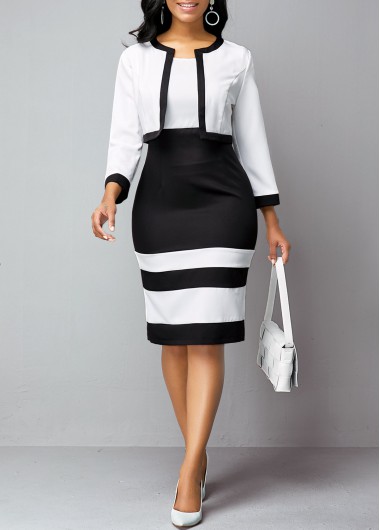 Contrast Piping Cardigan and High Waist Dress