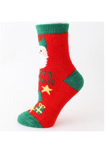 Contrast Panel Christmas Pattern Crew Red Socks