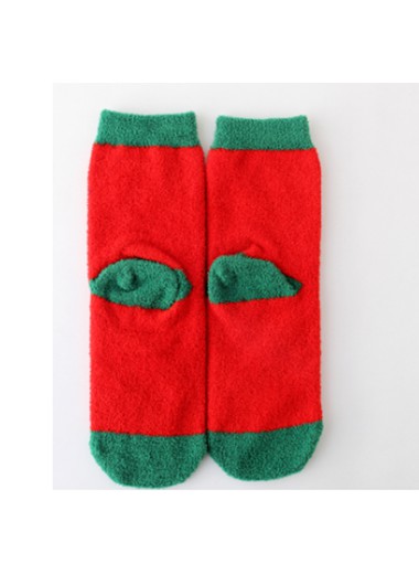 Contrast Panel Christmas Pattern Crew Red Socks