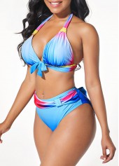Multi Color swimwear,Rainbow Color swimwear,Floral swimwear,Tie Front Printed Halter Neck Bikini Set