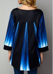 Blue tops,Ombre tops,ROTITA Patchwork Floral Print Blue Fake Two Piece Twinset