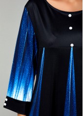 Blue tops,Ombre tops,ROTITA Patchwork Floral Print Blue Fake Two Piece Twinset