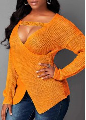 Ginger tops,Plain Color tops,Long Sleeve Asymmetric Hem Cutout Front Sweater