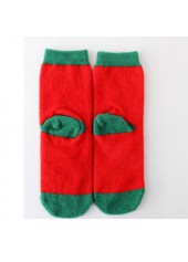 Contrast Panel Christmas Pattern Crew Red Socks