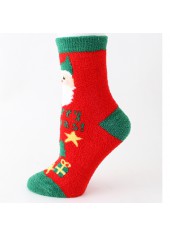 Contrast Panel Christmas Pattern Crew Red Socks