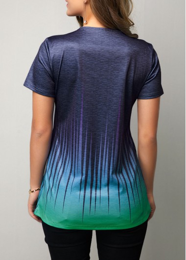 Blue tops,Contrast Color tops,ROTITA Cutout Neckline Dazzle Color Short Sleeve T Shirt