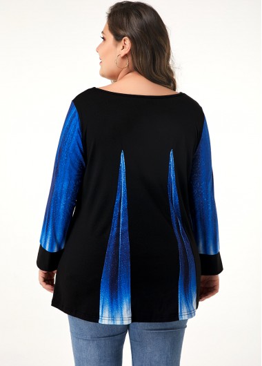 Blue tops,Ombre tops,ROTITA Long Sleeve Button Detail Ombre T Shirt