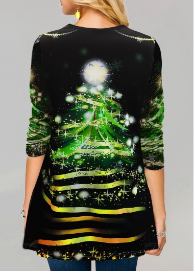 Green tops,Floral tops,ROTITA Christmas Print Long Sleeve Round Neck T Shirt