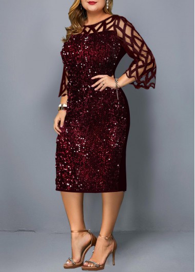 three quarter sleeve sequin embellished maxi dress