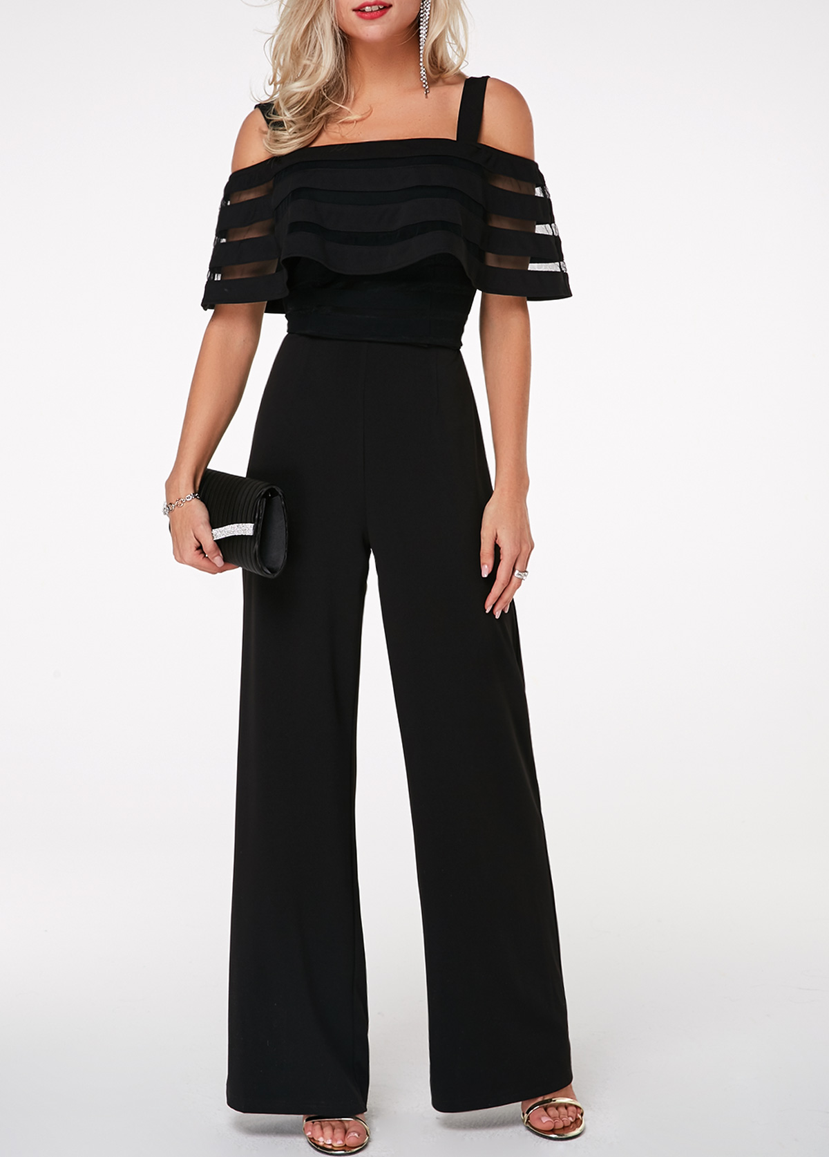 ROTITA Black Long Off Shoulder Half Sleeve Jumpsuit | Rotita.com - USD ...