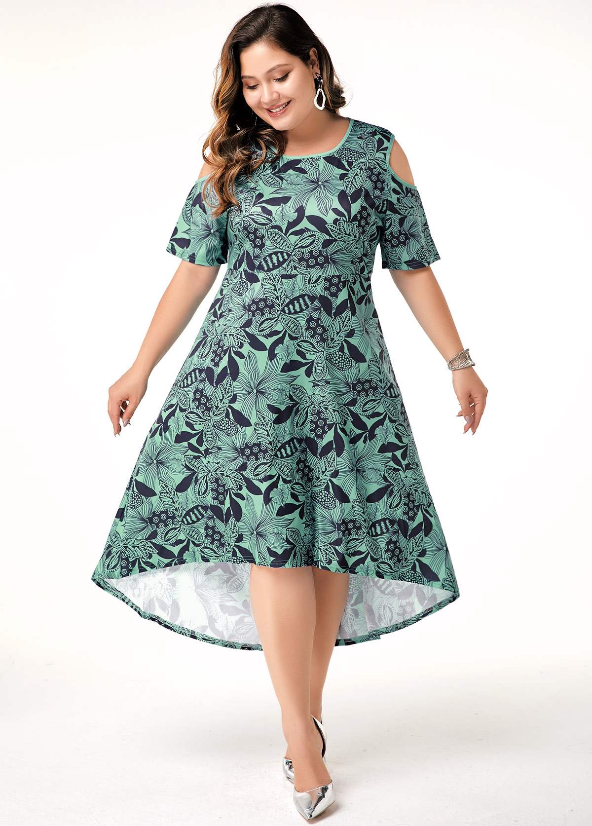 plus size cold shoulder gradient dress