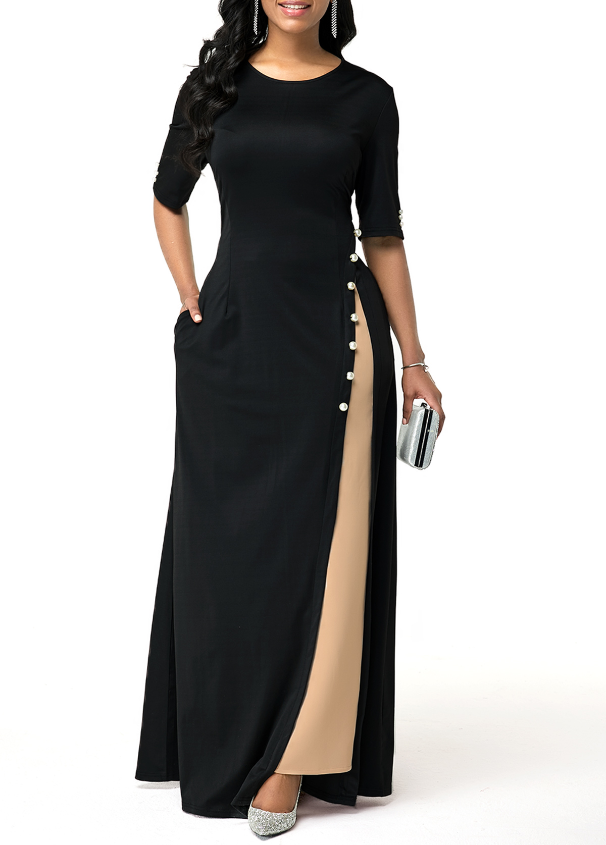 button maxi dress with sleeves