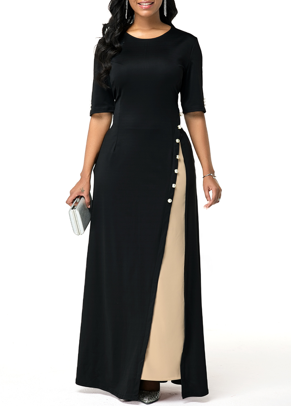 button detail maxi dress