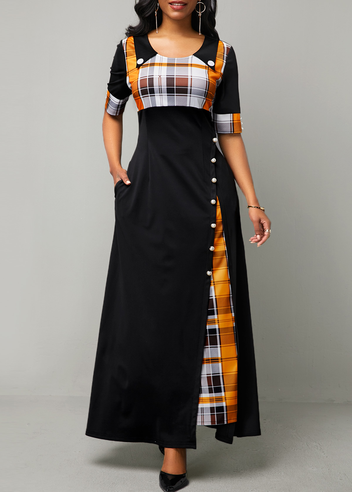 button maxi dress with sleeves