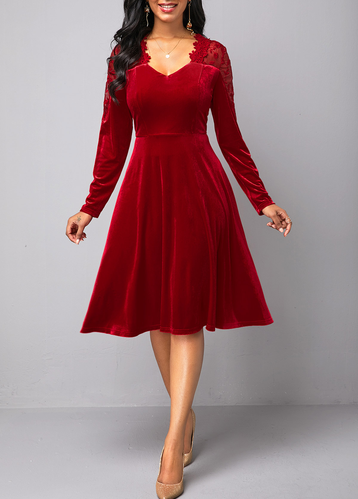 red velvet dress with sleeves