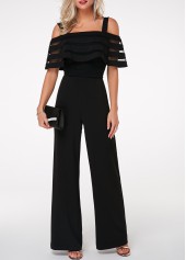ROTITA Overlay Embellished Strappy Cold Shoulder Black Jumpsuit 