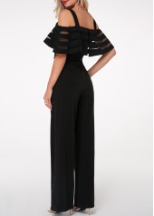 Black jumpsuits & rompers,Plain Color jumpsuits & rompers,ROTITA Overlay Embellished Strappy Cold Shoulder Black Jumpsuit 
