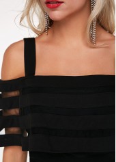 Black jumpsuits & rompers,Plain Color jumpsuits & rompers,ROTITA Overlay Embellished Strappy Cold Shoulder Black Jumpsuit 