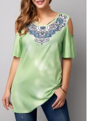 Sage Green tops,Floral tops,ROTITA Half Sleeve Cold Shoulder T Shirt
