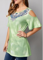 Sage Green tops,Floral tops,ROTITA Half Sleeve Cold Shoulder T Shirt