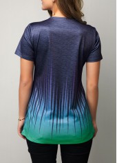 Blue tops,Contrast Color tops,ROTITA Cutout Neckline Dazzle Color Short Sleeve T Shirt