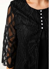 Black tops,Plain Color tops,ROTITA Button Detail Lace Panel Round Neck T Shirt