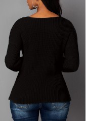 Black tops,Plain Color tops,Asymmetric Hem Black Cutout Front Sweater
