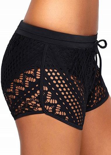 black lace panel drawstring waist swimwear shorts
