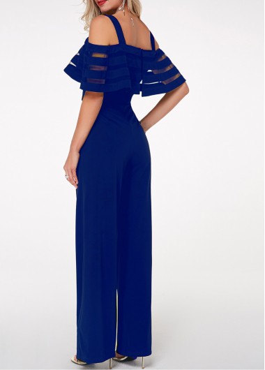 Royal Blue jumpsuits & rompers,Plain Color jumpsuits & rompers,ROTITA Royal Blue Strappy Cold Shoulder Overlay Jumpsuit