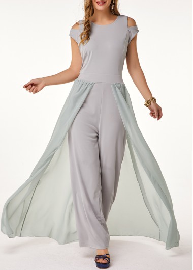 round neck high waist chiffon overlay black jumpsuit