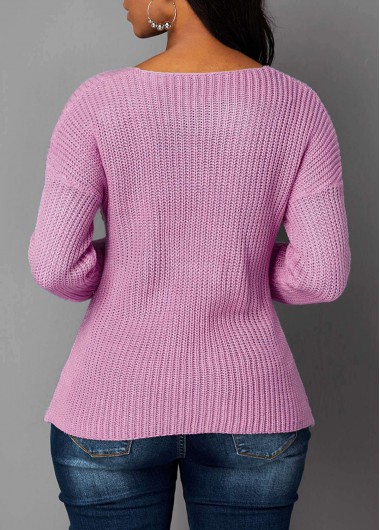 Light Pink tops,Plain Color tops,Asymmetric Hem Light Pink Cutout Front Sweater