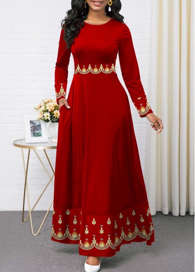 red full sleeve maxi dress