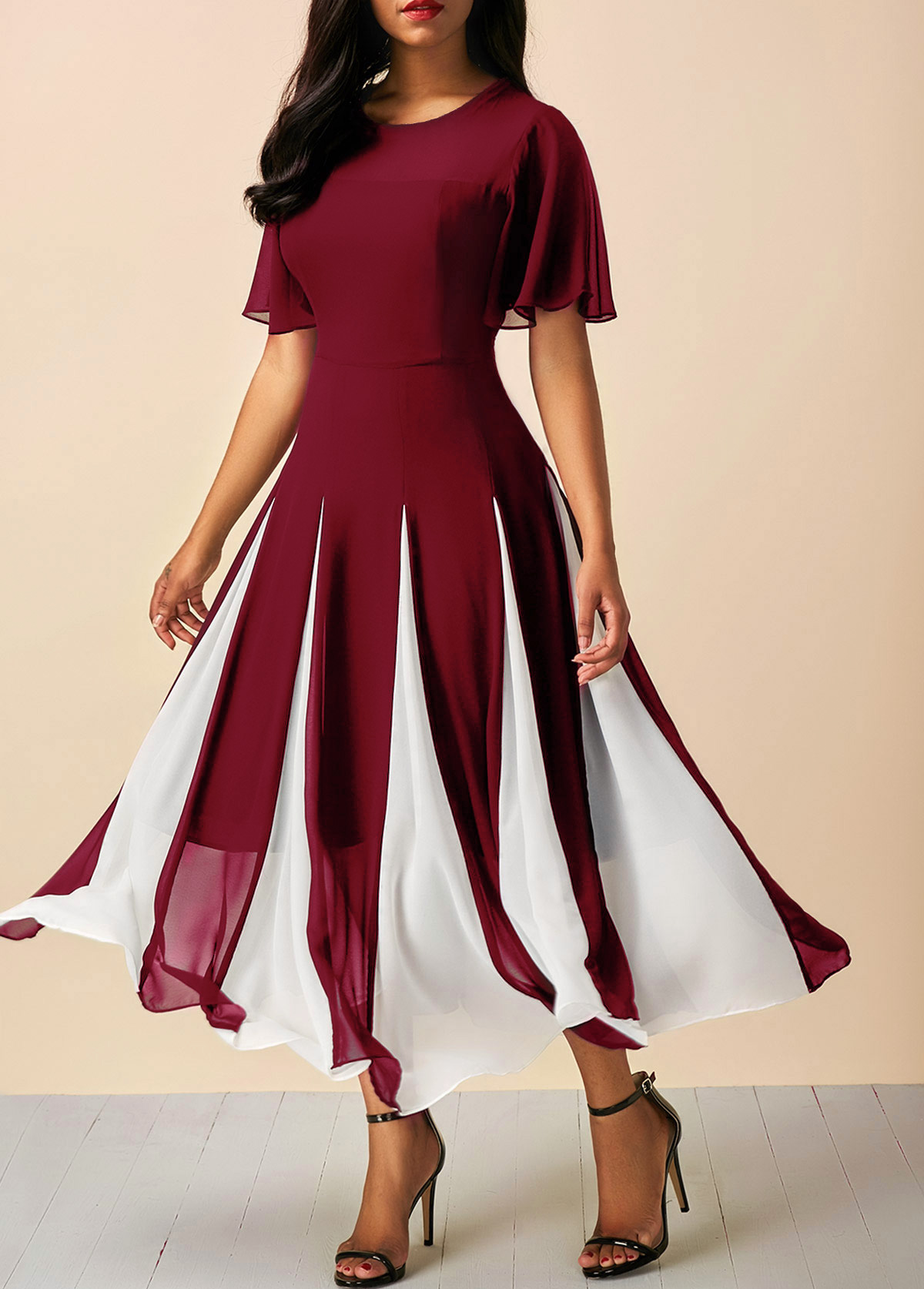 wine chiffon dress