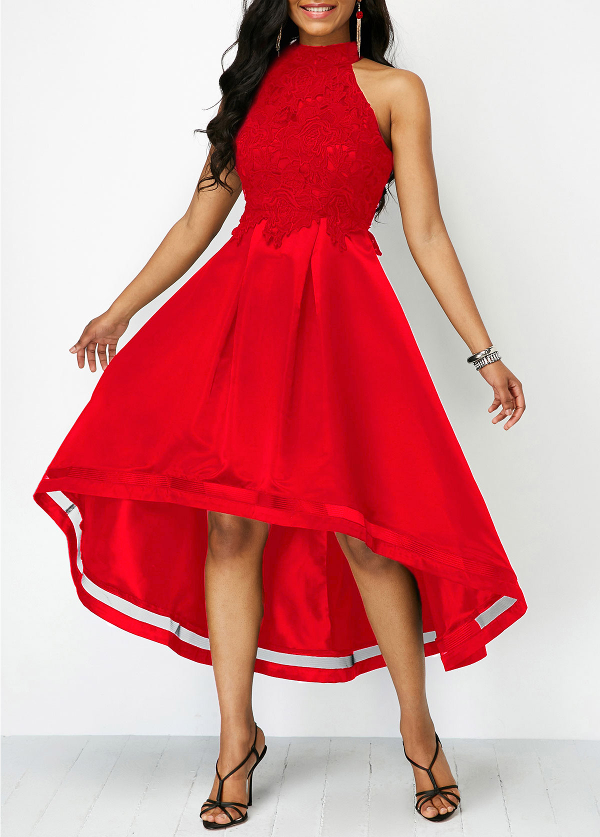 red sleeveless dress