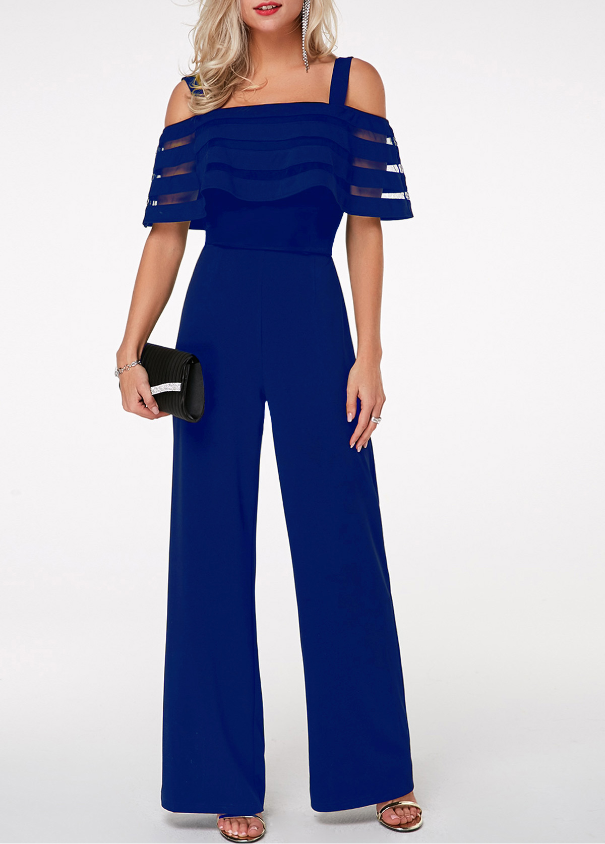 ROTITA Royal Blue Strappy Cold Shoulder Overlay Jumpsuit | Rotita.com ...