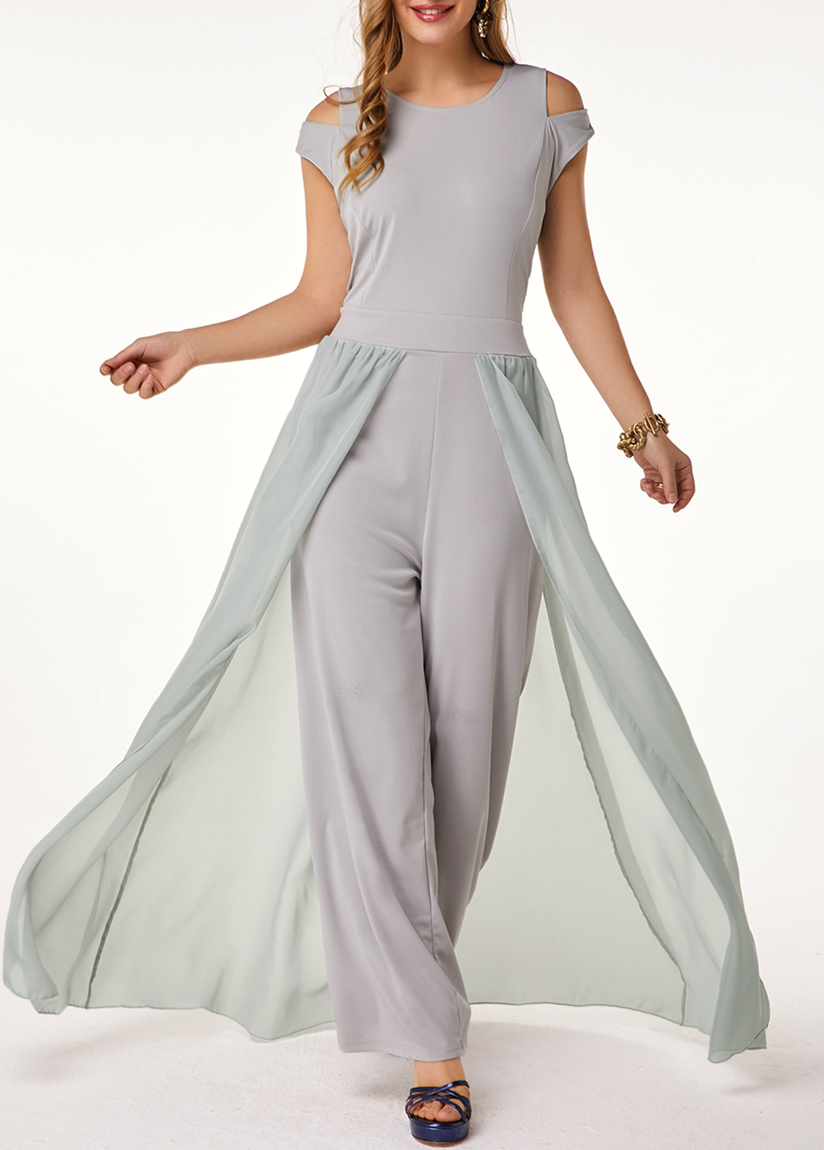high waist chiffon overlay jumpsuit