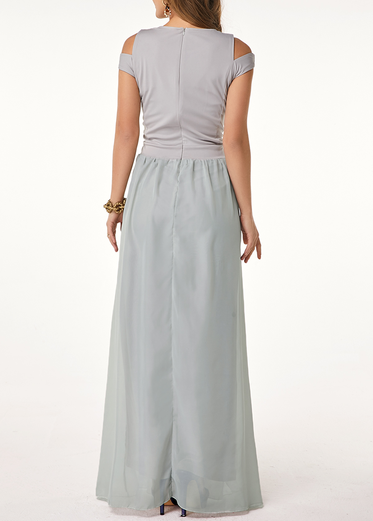 black round neck high waist chiffon overlay jumpsuit